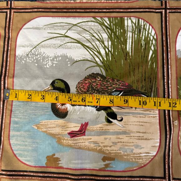 Vintage 70s Screen Printed Ducks Panel Fabric 21 Blocks Quilting Sewing Remnants - Picture 5 of 9